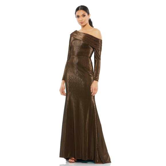 Mac Duggal Dresses & Skirts - NWT Mac Duggal Textured Metallic Off-the-Shoulder Trumpet Gown Chocolate 6